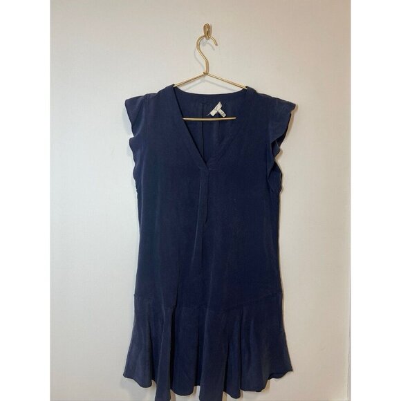 Joie Sleeveless 100% Silk Navy Blue Ruffled Blouse XS - Picture 6 of 10